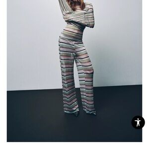 Zara Metallic Thread Striped Pants NWT Medium